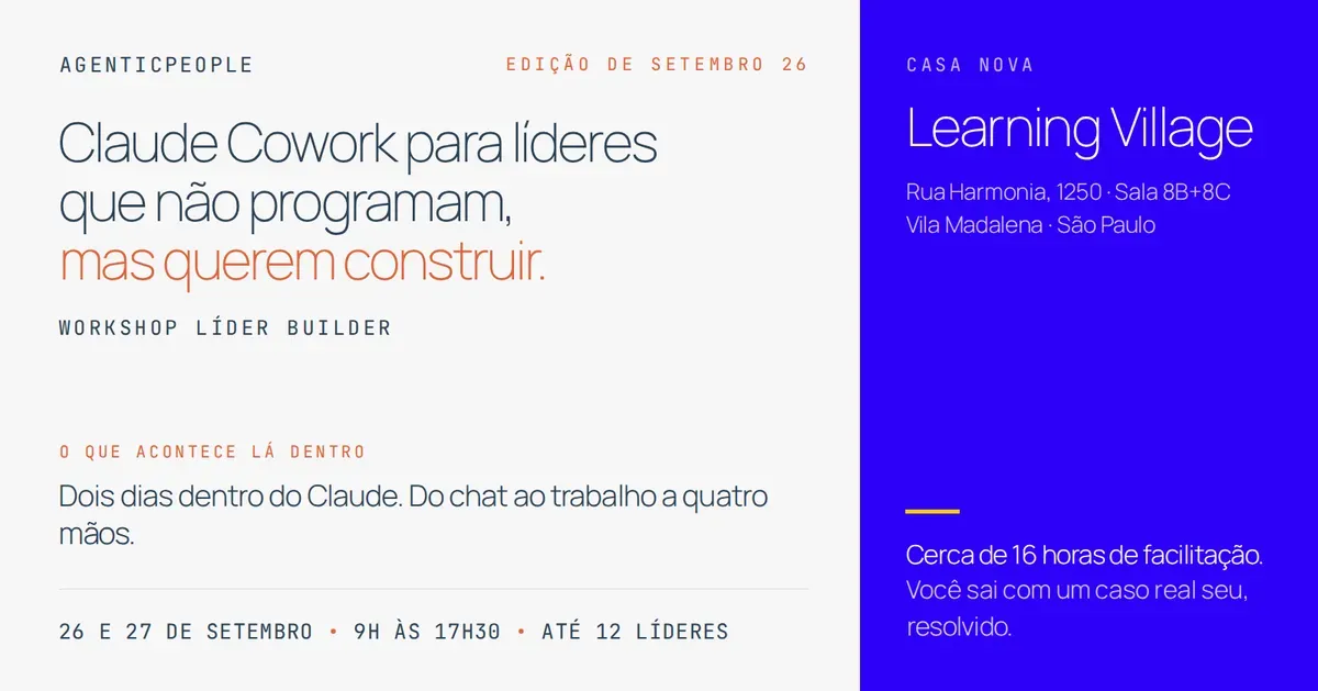 Claude Cowork para líderes que não programam, mas querem construir · Workshop Líder Builder